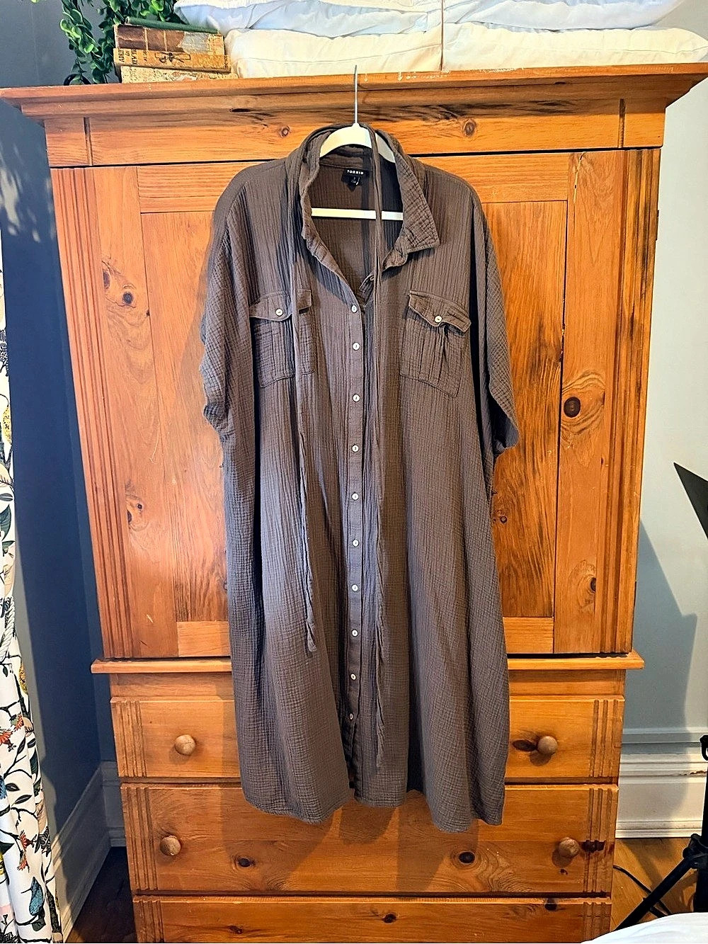 Torrid Midi Double Pucker Gauze Shirt Dress Brown Size 3